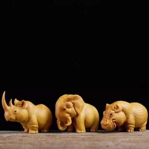 Thunder - Kissed Wood African Wildlife Trio: Rhino, Elephant, Hippo Art Pieces