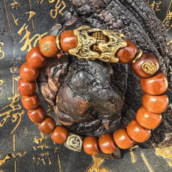 Non-metallic wooden bracelet, Longhushan jujube wood Pixiu blessing jade-like jujube wood bracelet, lightning strike golden light bracelet - Image 4