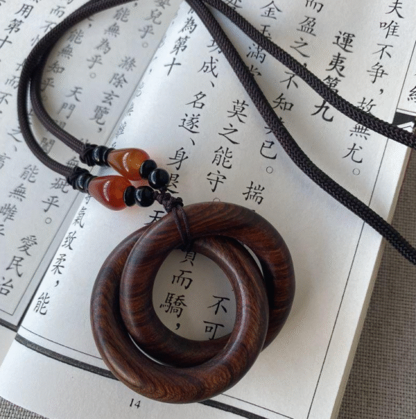Lightning-struck jujube wood Qiankun ring, mini yin-yang ring, engraved with seven stars, portable pendant, hanging ornament, necklace, all-in-one hand-carved - Image 2