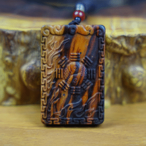 Natural lightning-struck peach wood five-blessing pendant, hanging ornament, portable wooden token, double-sided fine carving, aged material, handmade token, pure craftsmanship