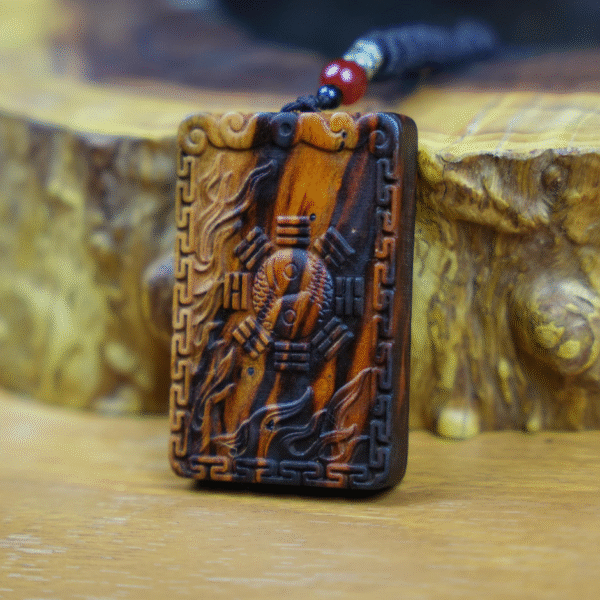 Natural lightning-struck peach wood five-blessing pendant, hanging ornament, portable wooden token, double-sided fine carving, aged material, handmade token, pure craftsmanship - Image 2
