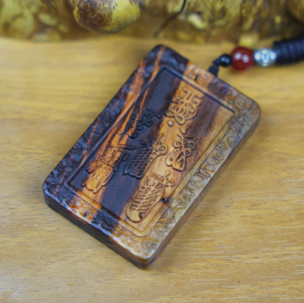 Natural lightning-struck peach wood five-blessing pendant, hanging ornament, portable wooden token, double-sided fine carving, aged material, handmade token, pure craftsmanship - Image 4