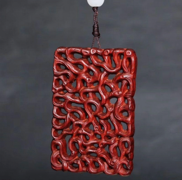 Lightning-struck jujube wood hollowed-out peace charm pendant, listed for sale as a cultural artifact or handheld ornament for women and men