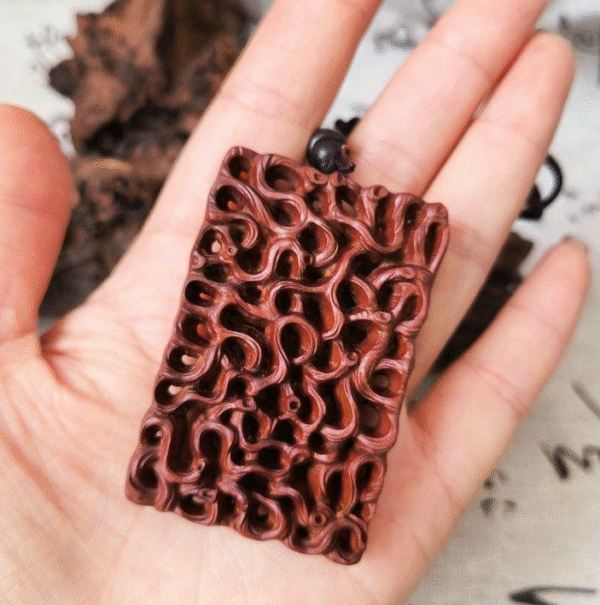Lightning-struck jujube wood hollowed-out peace charm pendant, listed for sale as a cultural artifact or handheld ornament for women and men - Image 5