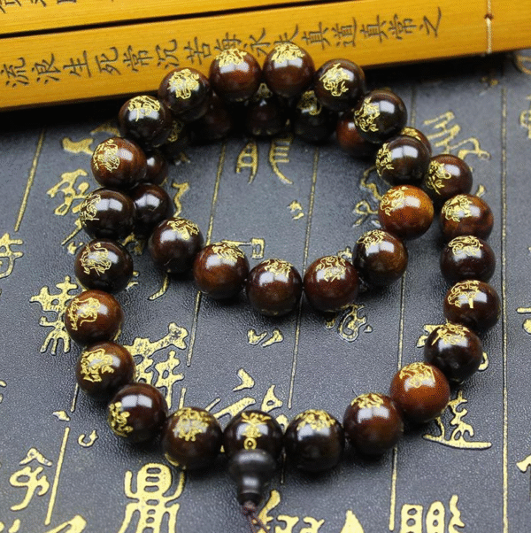 Lightning-struck jade-like jujube wood bracelet, featuring the Thirty-Six Generals, handheld prayer beads, handheld ornament, and gold-embossed portable jewelry - Image 2