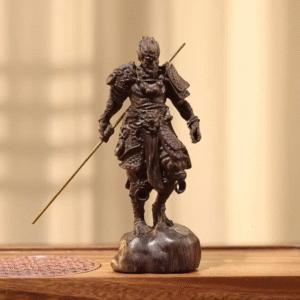 Hand - carved Thunder - struck Agarwood Monkey King Statue: Home Protection & Career - Boosting Decor