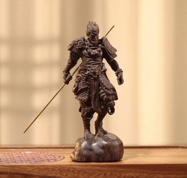 Hand - carved Thunder - struck Agarwood Monkey King Statue: Home Protection & Career - Boosting Decor