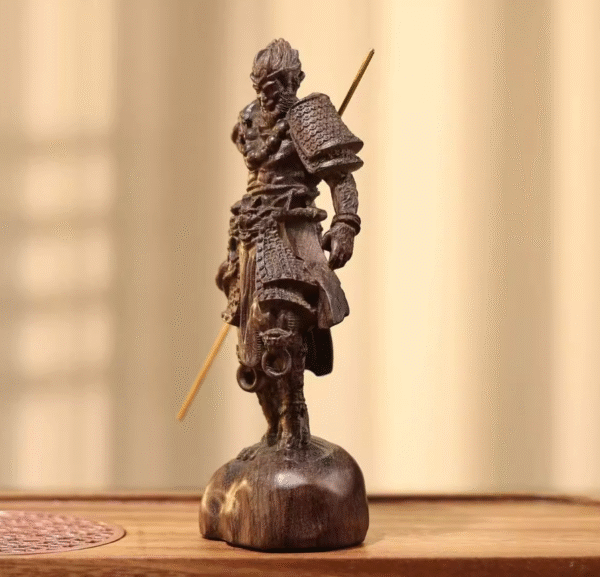 Hand - carved Thunder - struck Agarwood Monkey King Statue: Home Protection & Career - Boosting Decor - Image 2