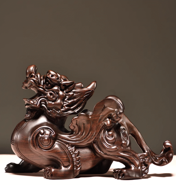 Pair of Hand-carved Thunder-struck Ebony Pixiu: Traditional Chinese Feng Shui Decor for Career Success & Home Blessing - Image 3