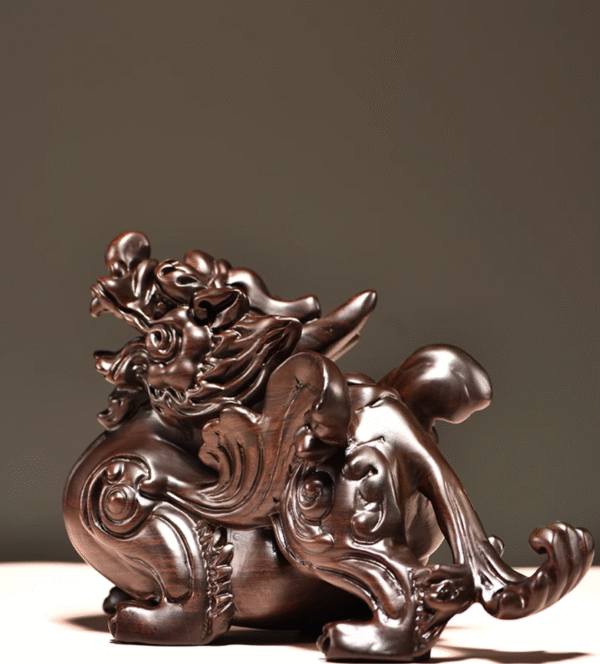 Pair of Hand-carved Thunder-struck Ebony Pixiu: Traditional Chinese Feng Shui Decor for Career Success & Home Blessing - Image 5
