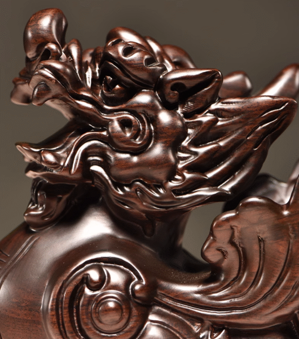 Pair of Hand-carved Thunder-struck Ebony Pixiu: Traditional Chinese Feng Shui Decor for Career Success & Home Blessing - Image 6
