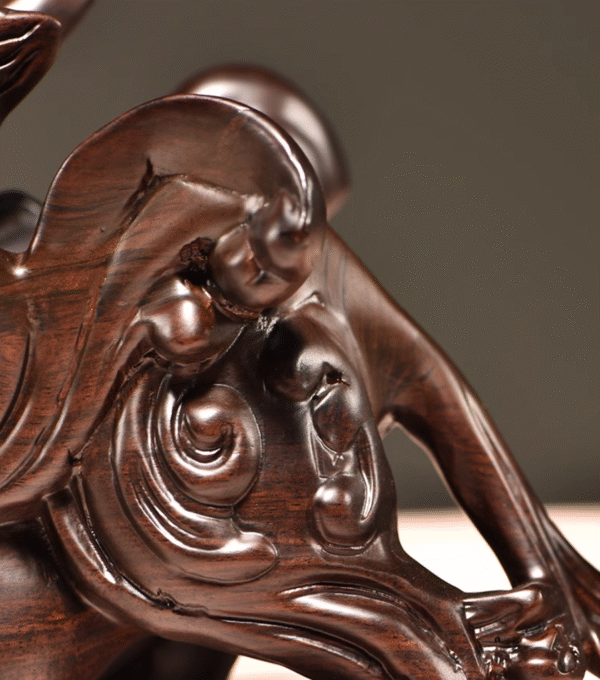 Pair of Hand-carved Thunder-struck Ebony Pixiu: Traditional Chinese Feng Shui Decor for Career Success & Home Blessing - Image 7