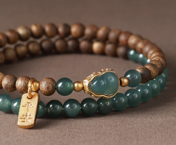 Thunderstruck Wood & Jade Bracelet – Handcrafted Fusion of Eastern Spirituality & Natural Beauty