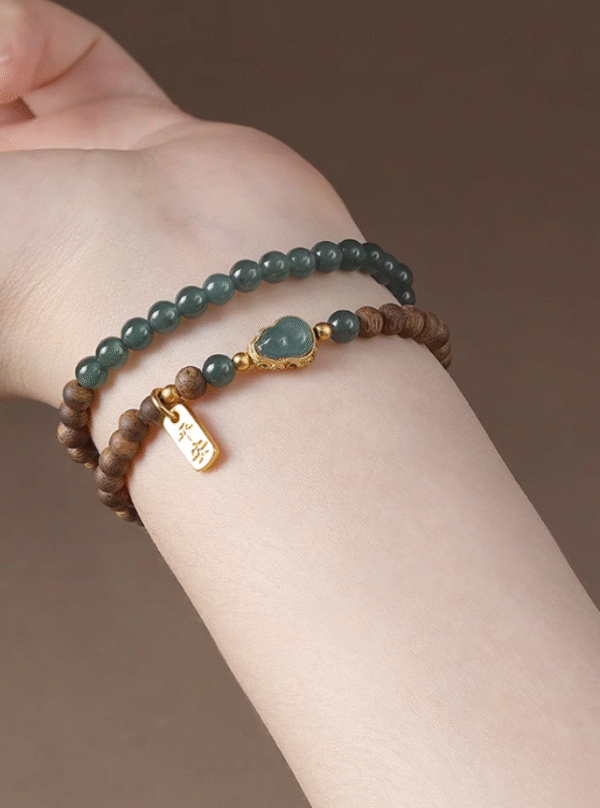 Thunderstruck Wood & Jade Bracelet – Handcrafted Fusion of Eastern Spirituality & Natural Beauty - Image 4