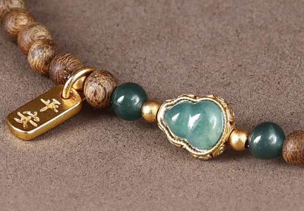 Thunderstruck Wood & Jade Bracelet – Handcrafted Fusion of Eastern Spirituality & Natural Beauty - Image 5
