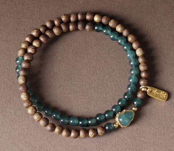 Thunderstruck Wood & Jade Bracelet – Handcrafted Fusion of Eastern Spirituality & Natural Beauty - Image 6