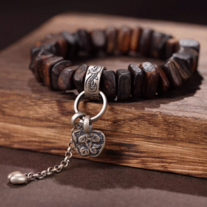 Irregular Thunderstruck Wood Bracelet with Silver Charms: Handknotted Storm - Inspired Jewelry