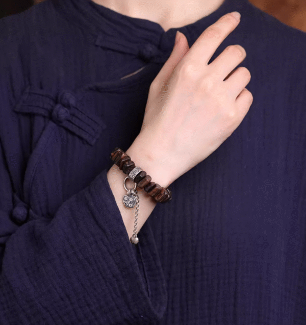 Irregular Thunderstruck Wood Bracelet with Silver Charms: Handknotted Storm - Inspired Jewelry - Image 2