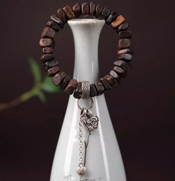 Irregular Thunderstruck Wood Bracelet with Silver Charms: Handknotted Storm - Inspired Jewelry - Image 3