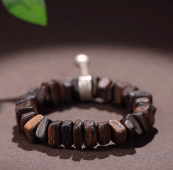 Irregular Thunderstruck Wood Bracelet with Silver Charms: Handknotted Storm - Inspired Jewelry - Image 4