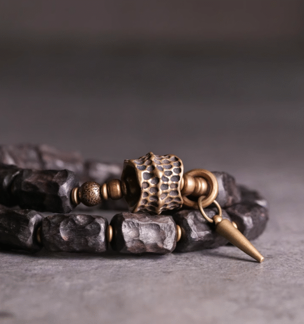 Thunderstruck Wood Double - Strand Bracelet: Edgy Couples’ Accessory with Storm - Forged Charm - Image 4
