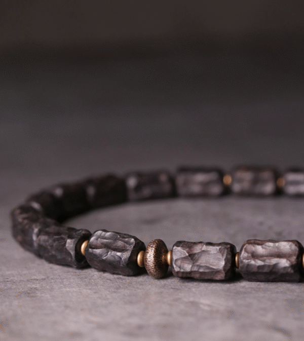 Thunderstruck Wood Double - Strand Bracelet: Edgy Couples’ Accessory with Storm - Forged Charm - Image 5