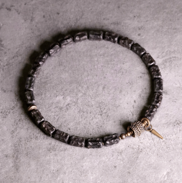 Thunderstruck Wood Double - Strand Bracelet: Edgy Couples’ Accessory with Storm - Forged Charm - Image 6
