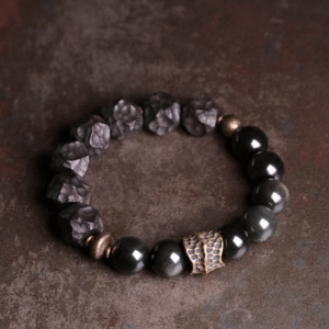 Irregular Thunderstruck Wood Bracelet: Vintage - Inspired Edgy Accessory with Mixed Stones