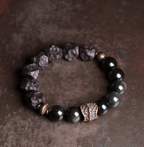 Irregular Thunderstruck Wood Bracelet: Vintage - Inspired Edgy Accessory with Mixed Stones