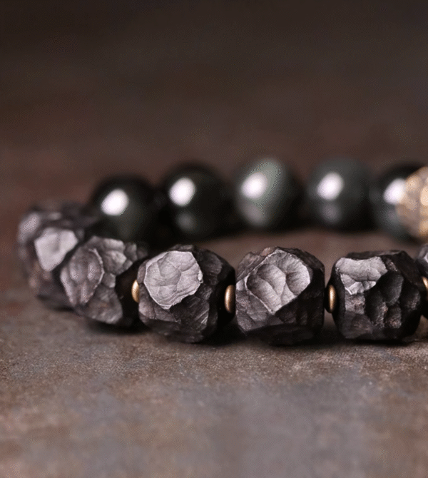 Irregular Thunderstruck Wood Bracelet: Vintage - Inspired Edgy Accessory with Mixed Stones - Image 5