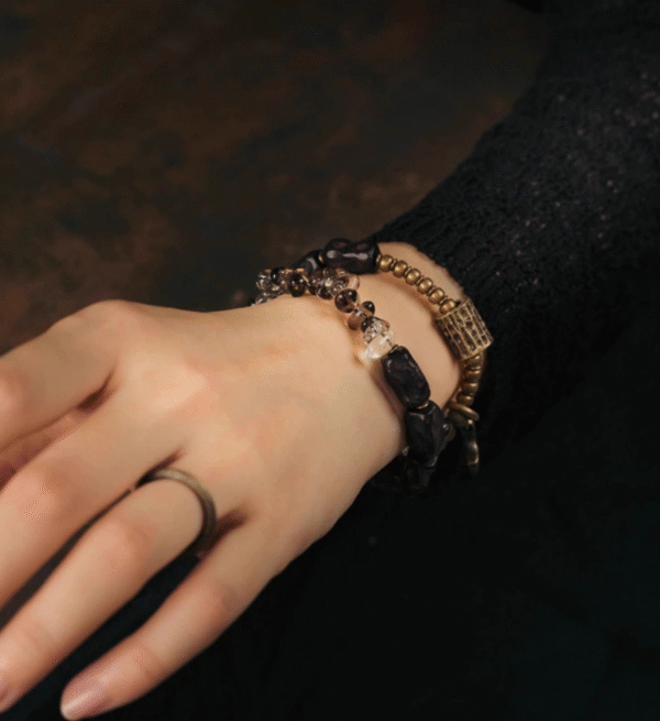 Handmade Thunderstruck Wood & Smoky Quartz Bracelet: Retro - Inspired Unique Jewelry - Image 2