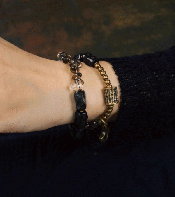 Handmade Thunderstruck Wood & Smoky Quartz Bracelet: Retro - Inspired Unique Jewelry - Image 3