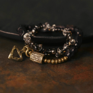 Handmade Thunderstruck Wood & Smoky Quartz Bracelet: Retro - Inspired Unique Jewelry