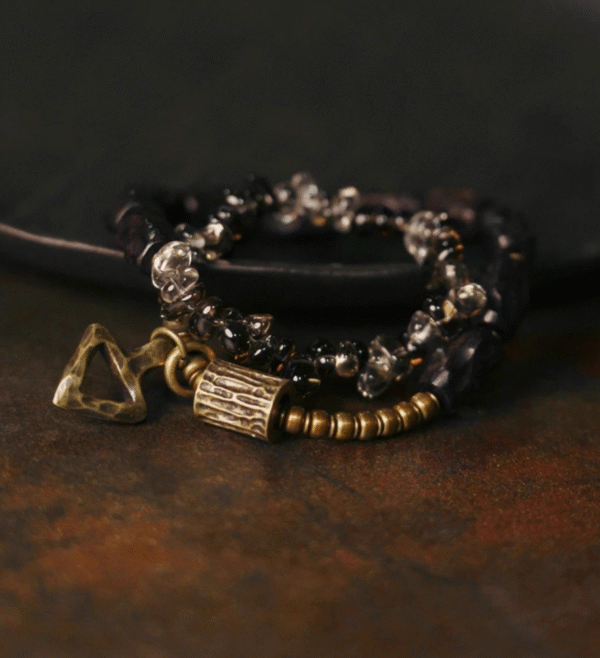 Handmade Thunderstruck Wood & Smoky Quartz Bracelet: Retro - Inspired Unique Jewelry