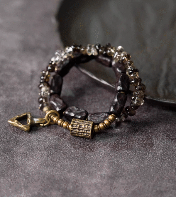 Handmade Thunderstruck Wood & Smoky Quartz Bracelet: Retro - Inspired Unique Jewelry - Image 8