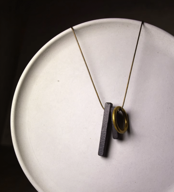 Handmade Thunderstruck Wood & Brass Pendant Necklace: Minimalist Unisex Statement Jewelry - Image 3