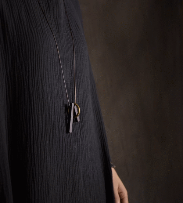 Handmade Thunderstruck Wood & Brass Pendant Necklace: Minimalist Unisex Statement Jewelry - Image 4