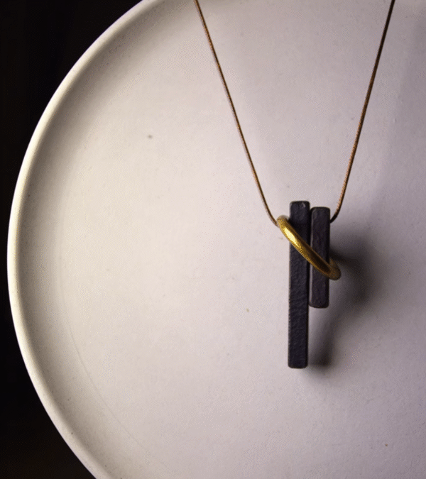 Handmade Thunderstruck Wood & Brass Pendant Necklace: Minimalist Unisex Statement Jewelry