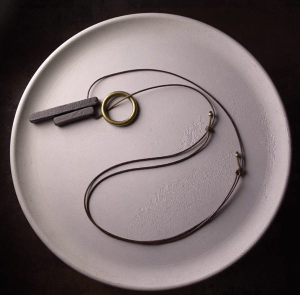 Handmade Thunderstruck Wood & Brass Pendant Necklace: Minimalist Unisex Statement Jewelry - Image 8