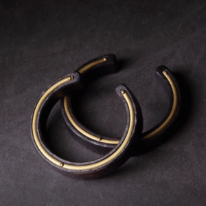 Handmade Thunderstruck Wood & Brass Cuff Bracelet: Unisex Retro Ethnic - Style Jewelry