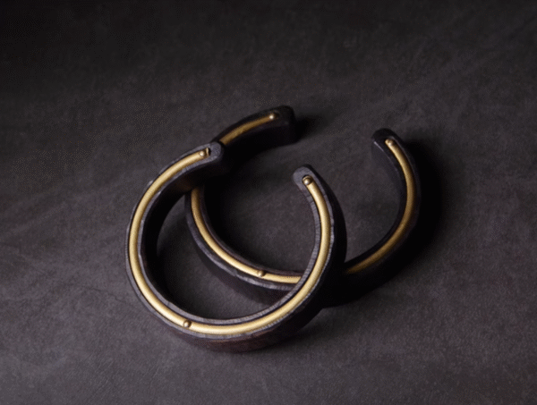 Handmade Thunderstruck Wood & Brass Cuff Bracelet: Unisex Retro Ethnic - Style Jewelry