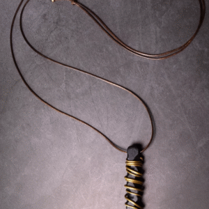 Handmade Thunderstruck Wood & Brass - Wrapped Pendant: Unisex Retro Ethnic - Style Necklace