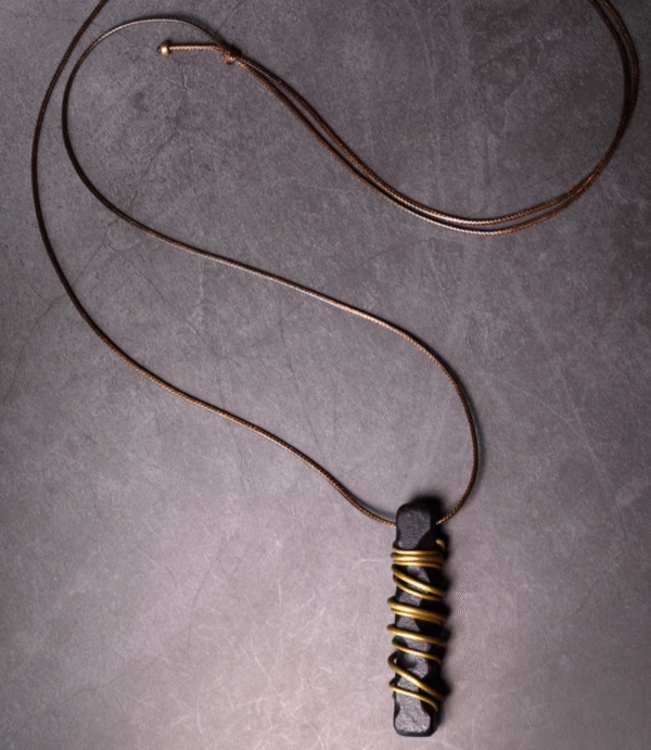 Handmade Thunderstruck Wood & Brass - Wrapped Pendant: Unisex Retro Ethnic - Style Necklace