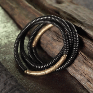 Handmade Thunderstruck Wood & Brass Multi-Layer Bracelet: Retro Unisex Stackable Jewelry