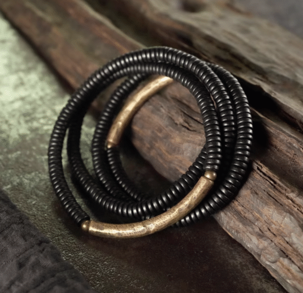 Handmade Thunderstruck Wood & Brass Multi-Layer Bracelet: Retro Unisex Stackable Jewelry