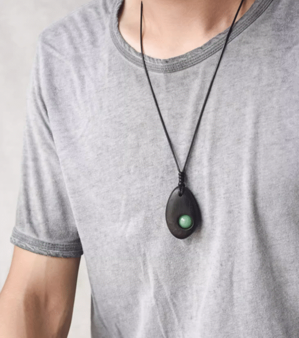 Handmade Thunderstruck Wood & Dongling Jade Pendant: Minimalist Unisex Artistic Necklace - Image 3