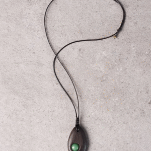 Handmade Thunderstruck Wood & Dongling Jade Pendant: Minimalist Unisex Artistic Necklace