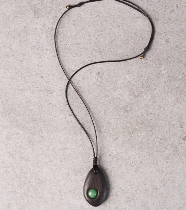 Handmade Thunderstruck Wood & Dongling Jade Pendant: Minimalist Unisex Artistic Necklace