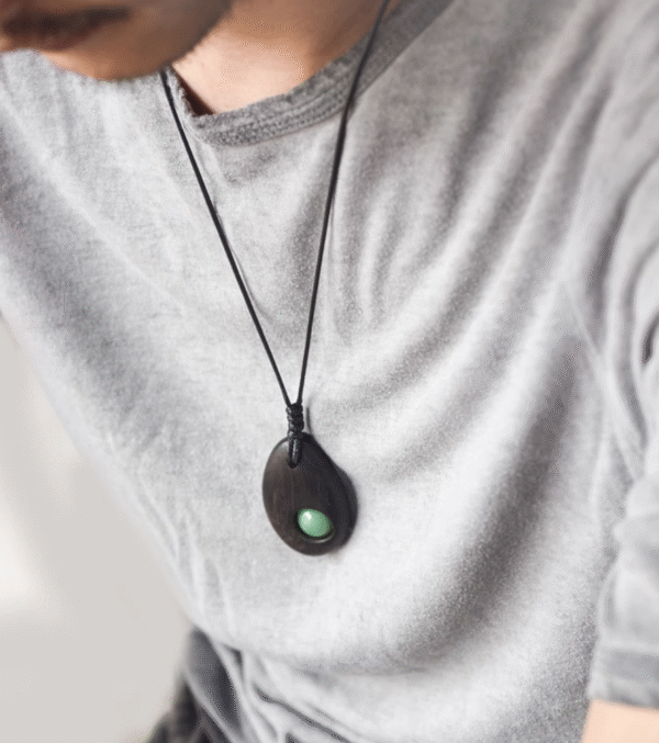 Handmade Thunderstruck Wood & Dongling Jade Pendant: Minimalist Unisex Artistic Necklace - Image 6