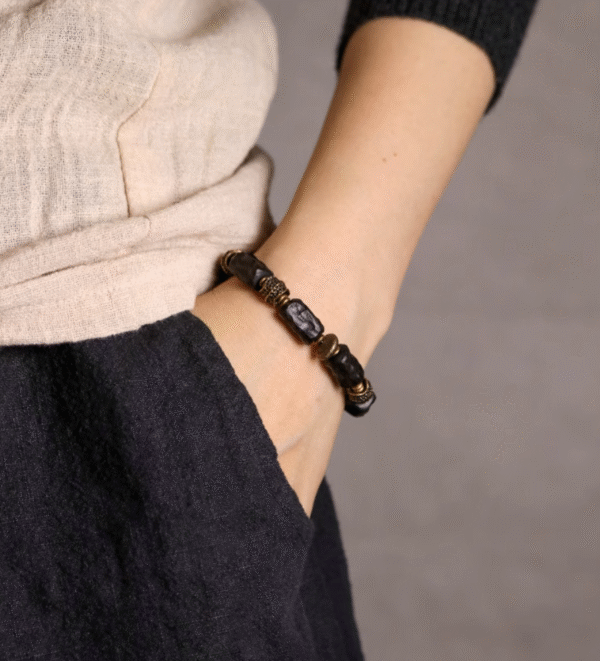 Handmade Thunderstruck Wood & Brass Ethnic - Style Bracelet: Retro Artisanal Unisex Jewelry - Image 2